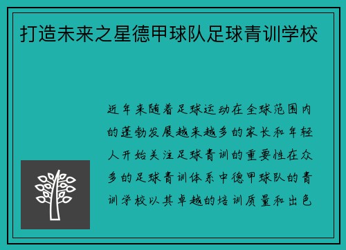 打造未来之星德甲球队足球青训学校
